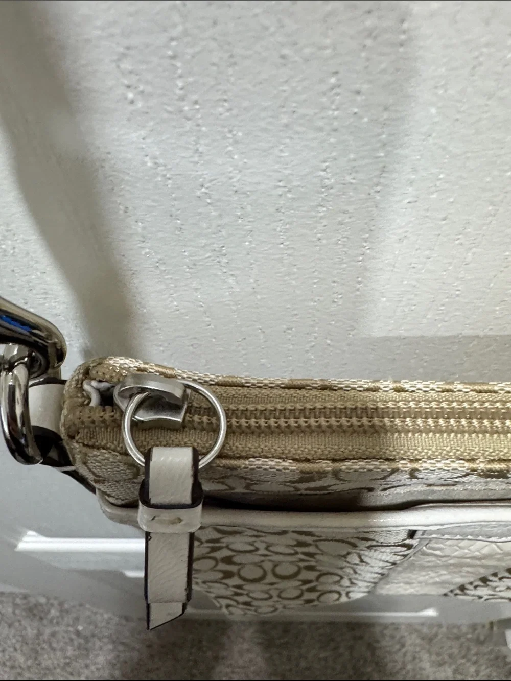 Coach Signature File Crossbody Bag Khaki White Snake Embossed Trim